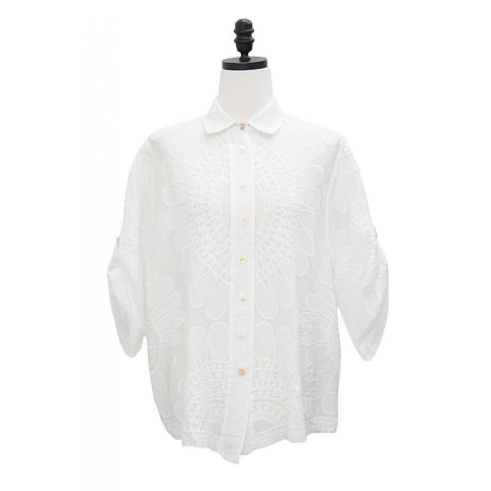Shiz Madam Women S Sunflower Embroidery Cotton Shirt J31818