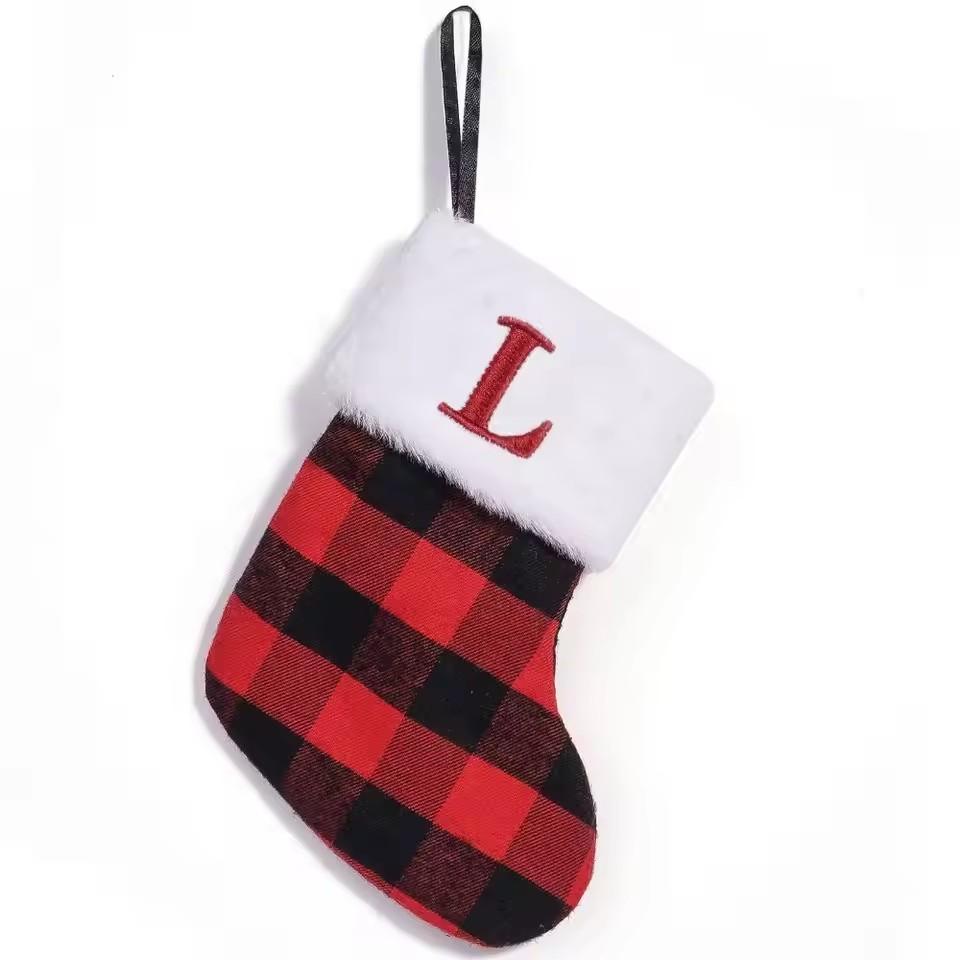 Vintage Christmas Alphabet Knitted Socks Large Capacity Exquisite Candy Holder Black Grid Pattern Candy Gift Bags Xmas Gift