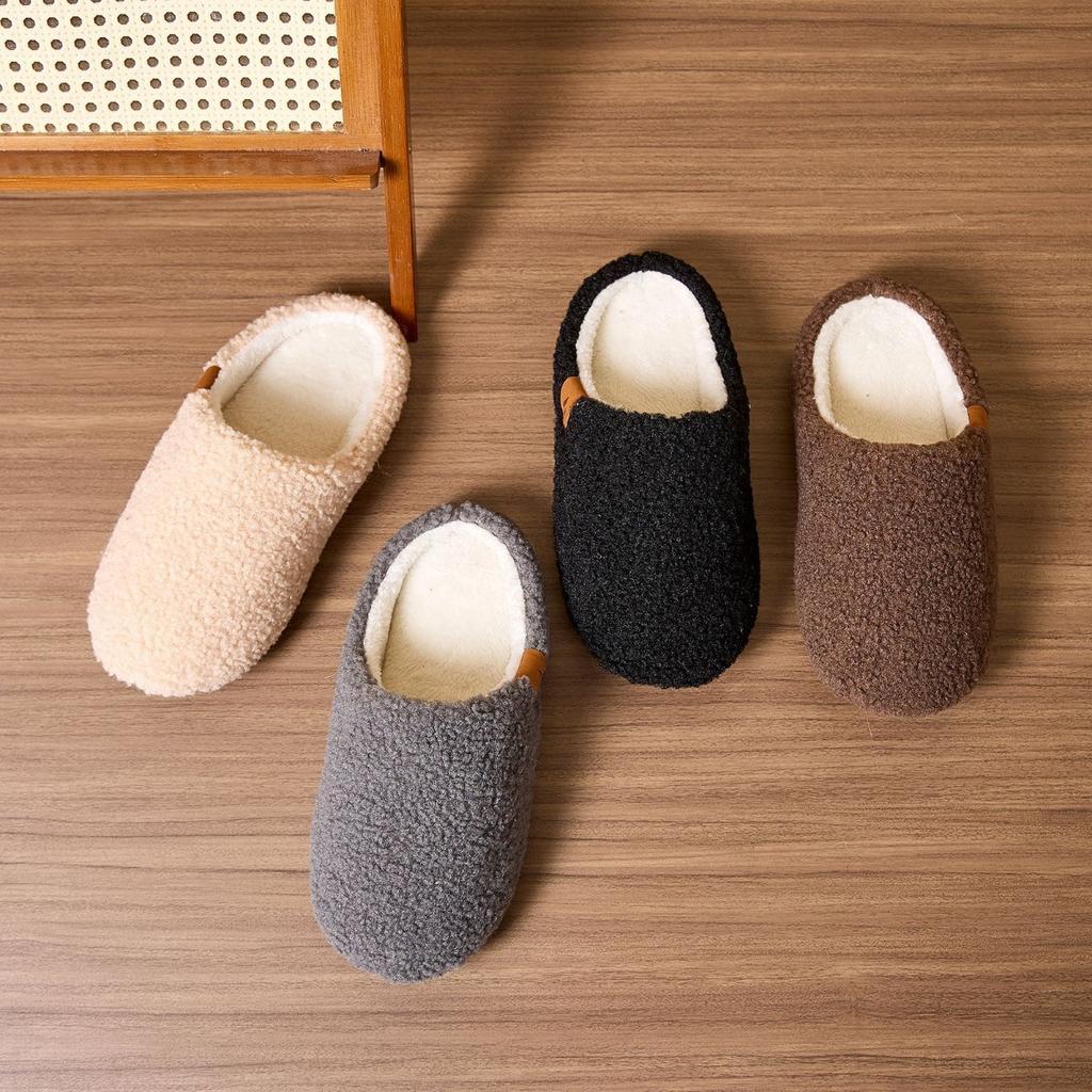 Anti Slip Fuzzy Slippers for Home Use, Indoor Soft Soled, Autumn and Winter Warm and Plush Cotton Slippers