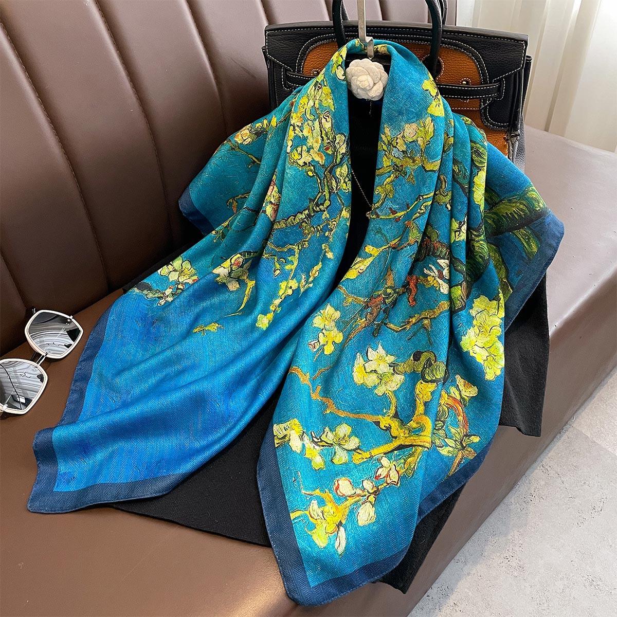

Autumn Versatile Warm Scarf Double-Sided Different Color Printed Thin Warm Cashew Flower Beach Towel Sun Protection For Women One Size