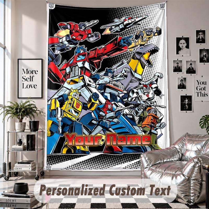Wall Hanging Tapestry With Custom Name & Text, Transformers Decorative Tapestry For Bedroom