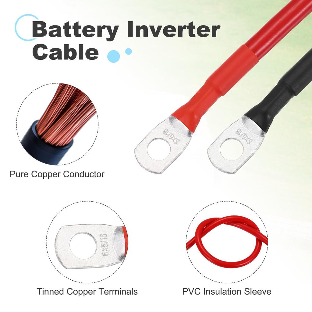 uxcell 2Pcs 6 AW G Battery Cable 1.5ft Copper Battery