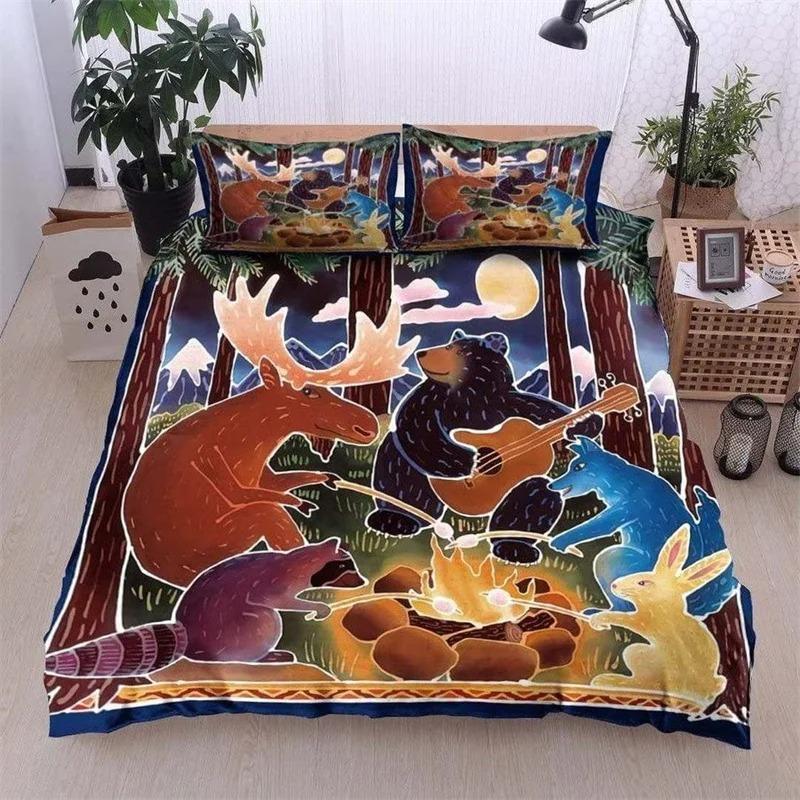 Camping Car Duvet Cover Travel Theme Bedding Set Cartoon Animal Camping Comforter Cover Full King For Teens Adult Camper Gifts