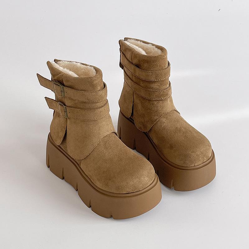 European and American Retro Style Belt Buckle Platform Short Boots Women's 2025 Autumn and Winter New Platform Fashion Trend Fashion Boots