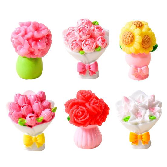 Yousheng Miniature Dollhouse Flower Bouquet Accessories Mini Artificial Resin Rose Tulip Sunflower Lily Flower Figurine for DIY Garden Bonsai Micro