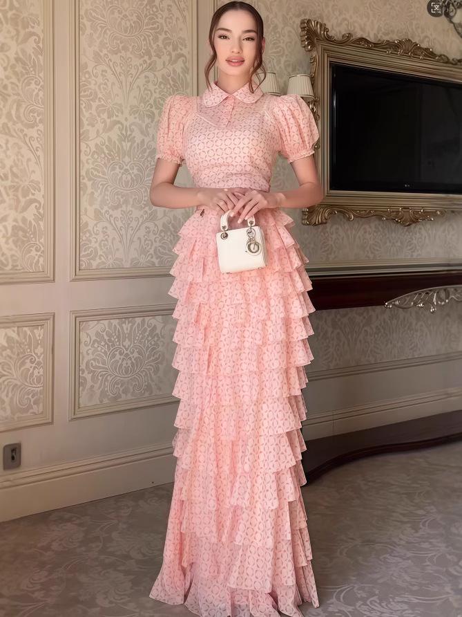 2025 Summer Pink French-Style Slimming Long Dress