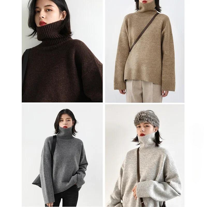 Korean Women's Sweater Loose Turtleneck Sweaters Warm Solid Pullover Top Oversized Knitwear Basic Female Tops Winter 2023 Knitted Jumper Female Pull