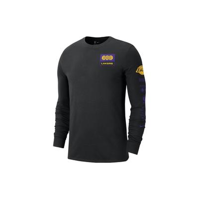 X NBA Los Angeles Lakers Letter Print Ribbed Crew Neck Long Sleeve T-Shirt Men Tops Black FJ0480-010
