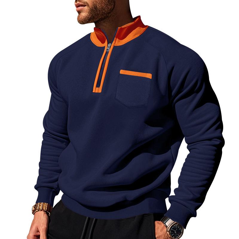 Herbst/Winter Stehkragen Pullover Halbreißverschluss Herren Sport Thermo Fleecegefüttertes Sweatshirt