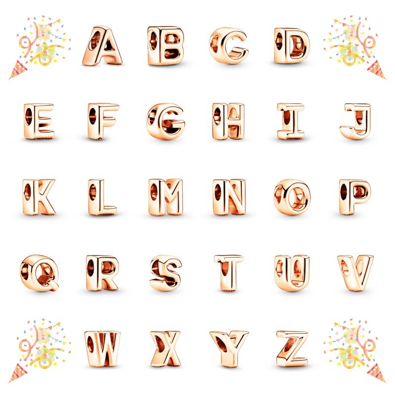 Classic 26 Letters Rose Gold Series Charm Bead Fit Original Europeancopper Jewelry&Diy Making Unique Finegift
