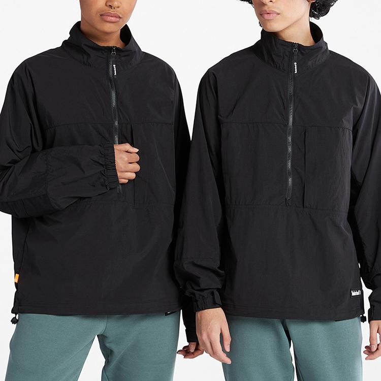Timberland Solid Color Half Zip Stand Collar Jacket Unisex Jackets Black A5VDF-001