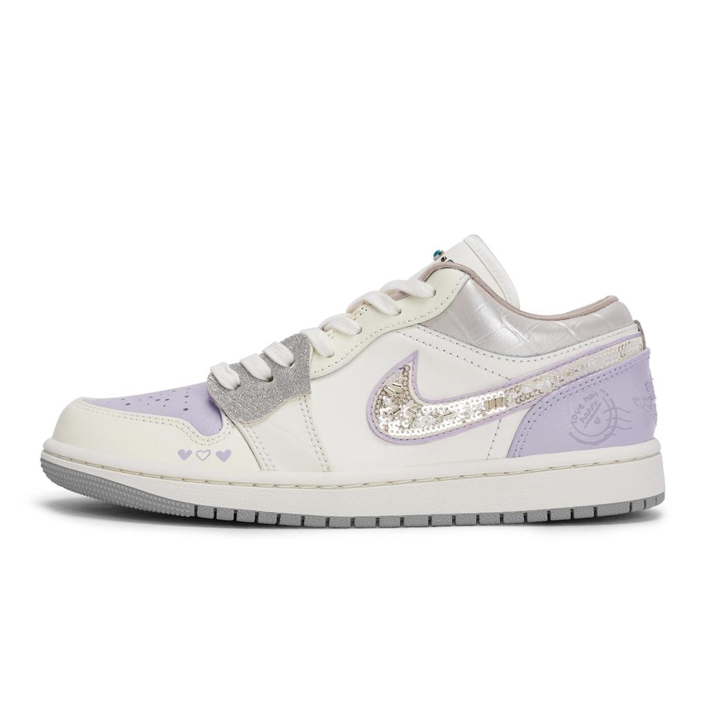 Jordan Air Jordan 1 Vintage Basketball Shoes Unisex Low top Beige/White/Silver/Purple IH7323-100(Team1189-)