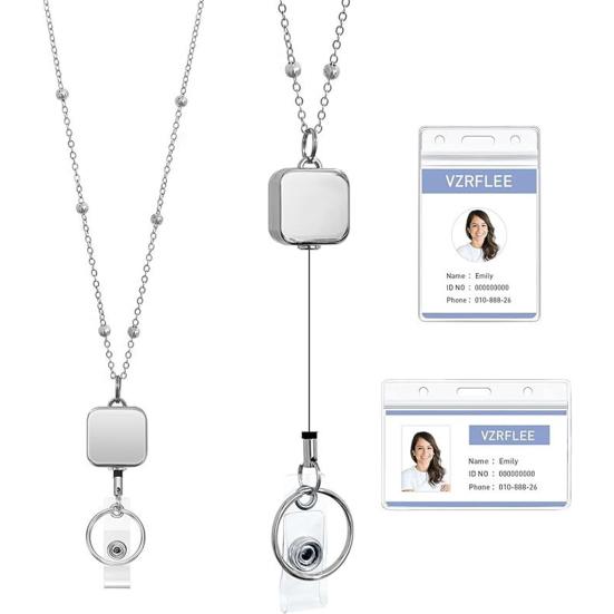 3Pcs/Set Colorful Teacher Lanyard with Retractable Reel Card Holders Women Wooden Beaded ID Badge Holder