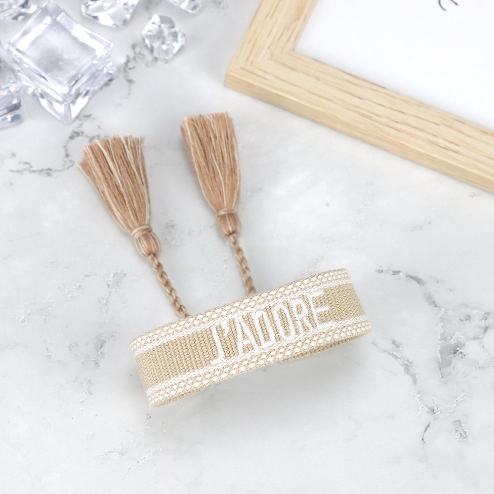 J'adore Bracelet: Embroidered Letter Tassel Wristband for Women & Couples