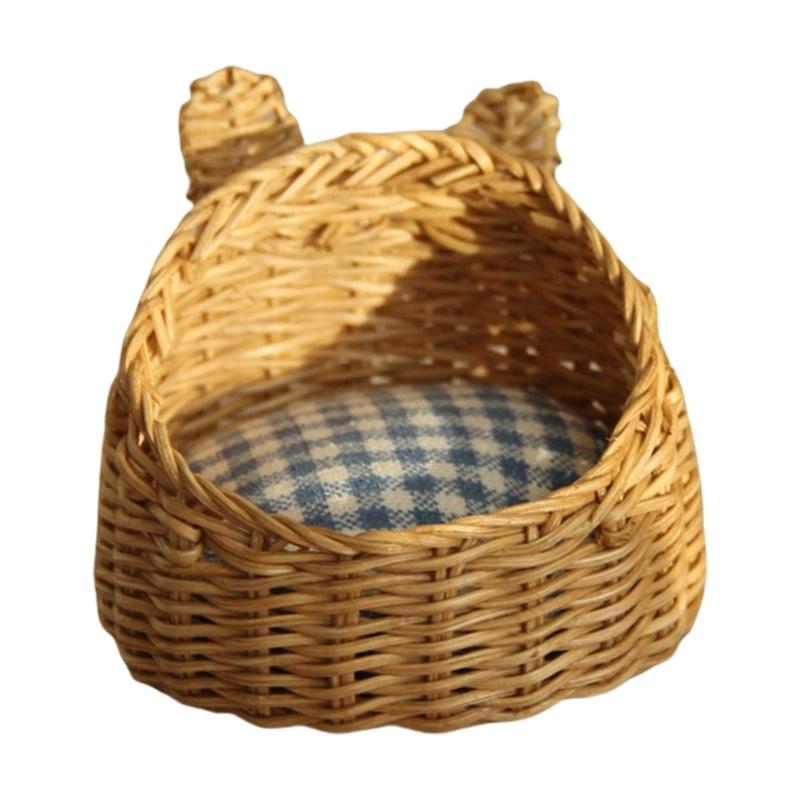 

1/12 Scale Miniature Pet Bed for Dollhouses Collectors Dog Bed Punnet Dollhouses Accessory Mini Woven Basket
