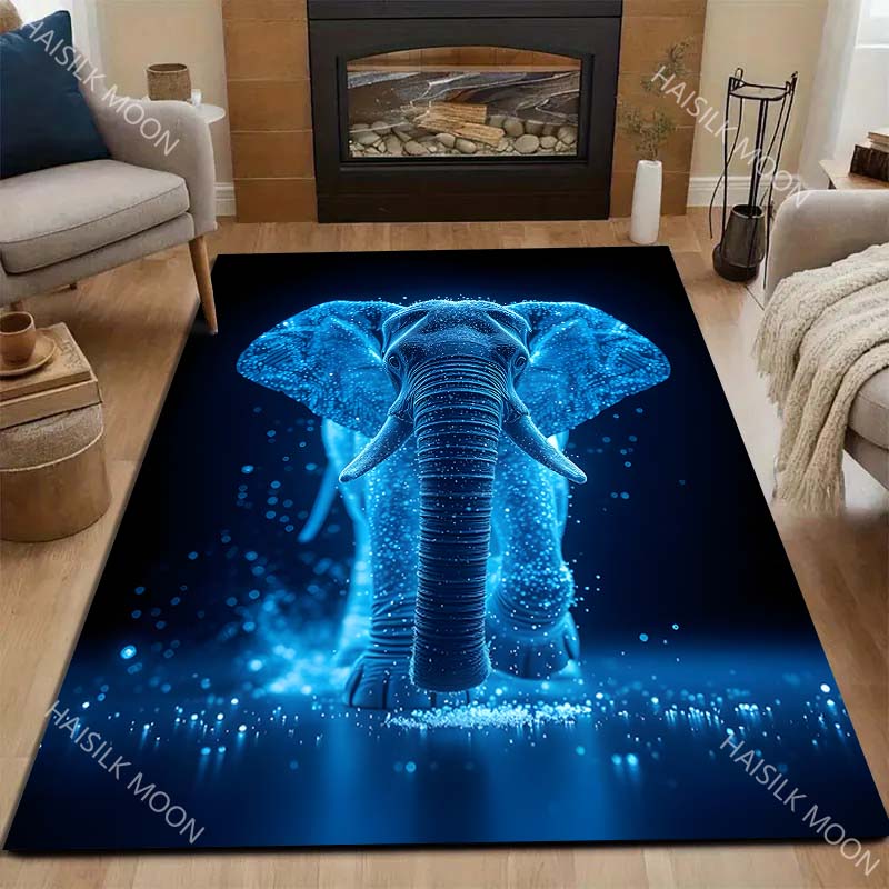 Blue Fantasy Elephant Carpet for Living Room Bedroom Bedside Floor Mat Sofa Table Area Rugs Home Decor Luxury Gift