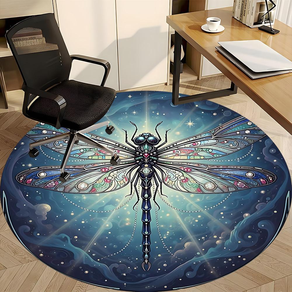 1pc Dragonfly Staine Glass Office Round Rug, Non-slip, Soft and Durable Office Rug for Interior Decoration, Perfect for Office,Decoration yy260204080