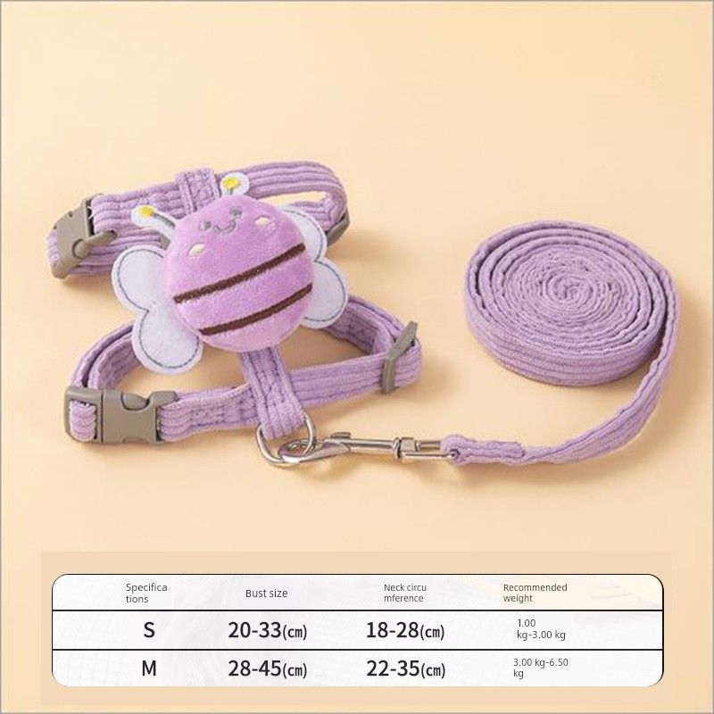 

Cat Pulling Rope Special for Going out Cat Rope Cute Bee Dog Anti Breaking Loose Adjustable Chest and Back Pet Supplies S-Proposed 1.00 kg-4.00 kg Shy Bee [Purple]]