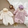 Baby Girl Spring Autumn Lightweight Floral Romper with Snap Crotch for Outings