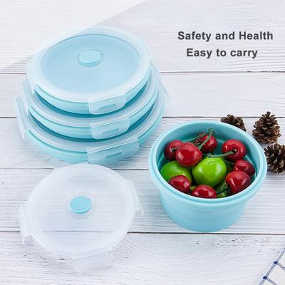 Kulatý silikonový box na oběd 350/500/800/1200 ml Bezpečné do mikrovlnné trouby Skládací utěsněné víko Přenosná chladnička Bento Nádoby na jídlo Kuchyňské potřeby