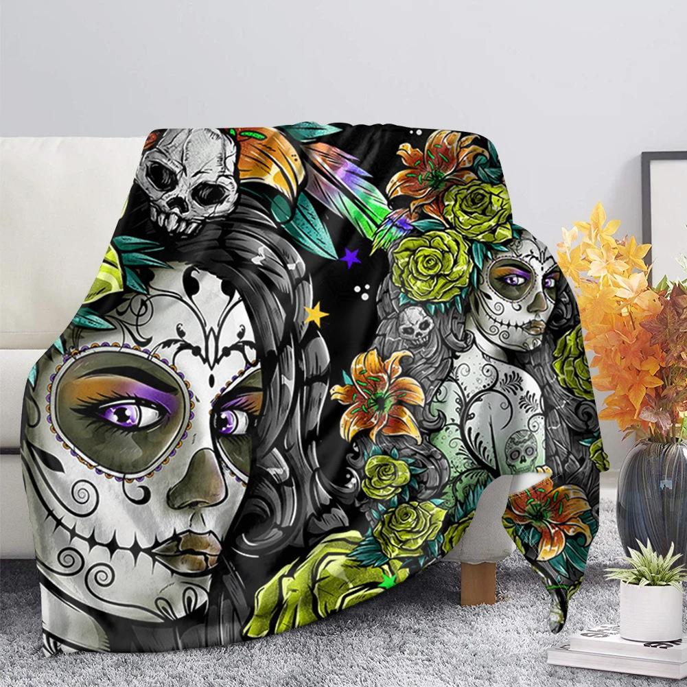 Skeleton Themed Gothic Blanket, Office Nap, Flannel Blanket, Men's Gift, Decorative Blanket