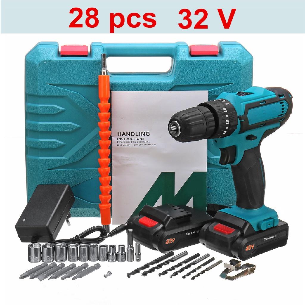 2-Speed Electric Cordless Drill 3 in 1 Screwdriver 2 Li-Ion Batteries 32V