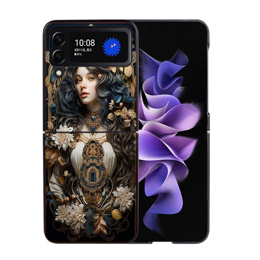 Exquisite Loish Style Blumen Handyhülle für Damen für Samsung Z Flip 7 6 5G Galaxy Z Flip4 Z Flip5 Z Flip3 Coque Schwarzes Hartes PC Sh