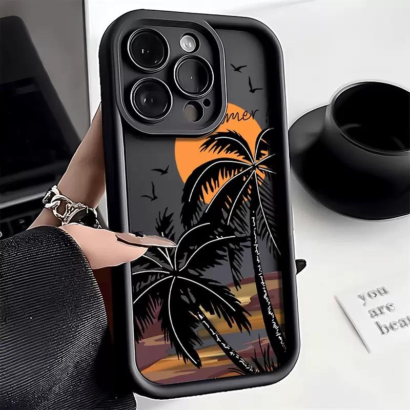 Sunset Coconut Trees Price Custom Pictures Logo Silicone Phone Case for iPhone 17 16 15 14 13 12 11 Pro Max Plus Cover