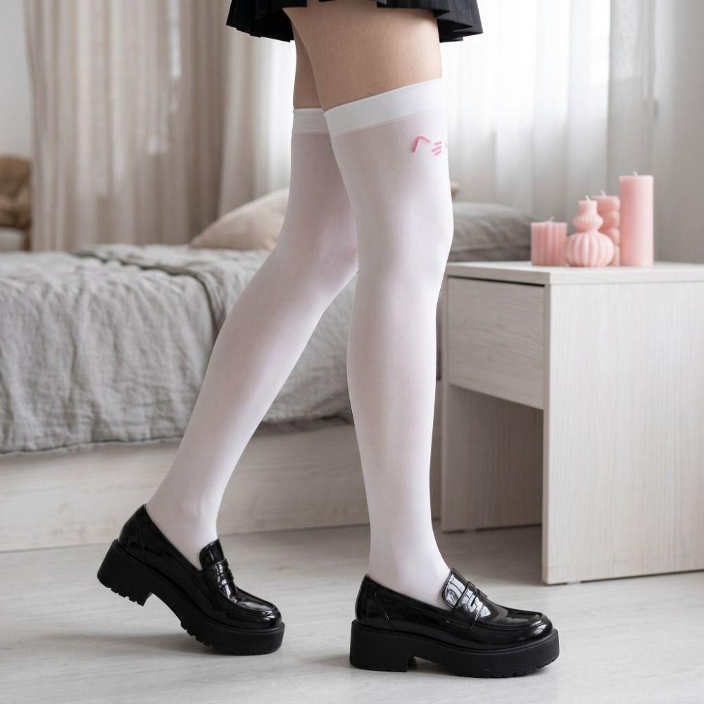 Printed Design Kawaii Stockings Cute Expression Women Long Socks Knee High Socks Student