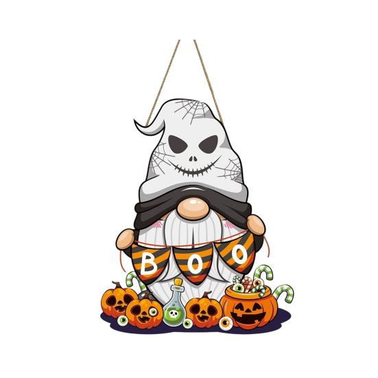 Halloween Gnome Door Sign Wooden Boo Gnome Hanging Sign Rustic Happy Halloween Ghost Sign for Farmhouse Front Door Porch Wall Decoration