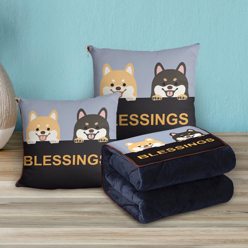 Custom Cartoon Plush Throw Pillow Blanket with Fleece Lining