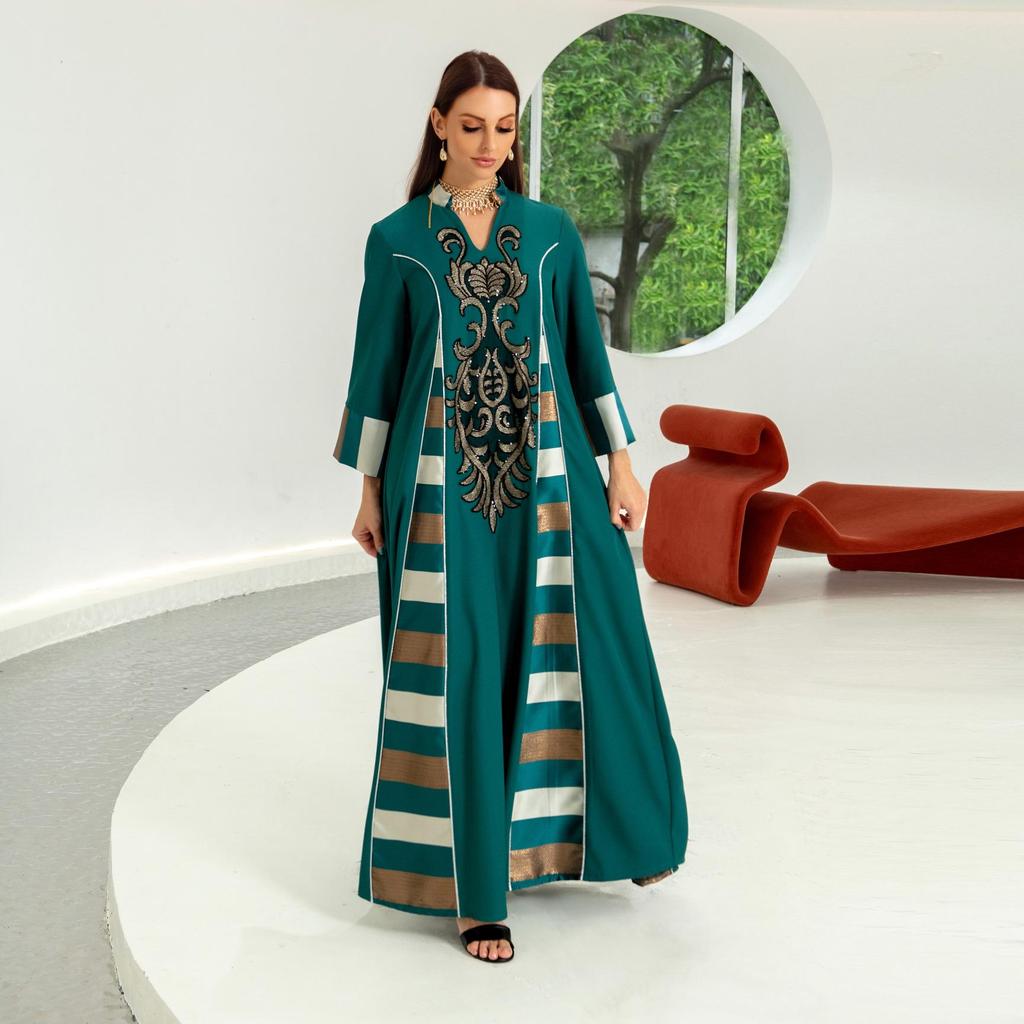 AB052 Embroidered Long Dress - Women's Muslim Abaya, Middle Eastern Arabic Style