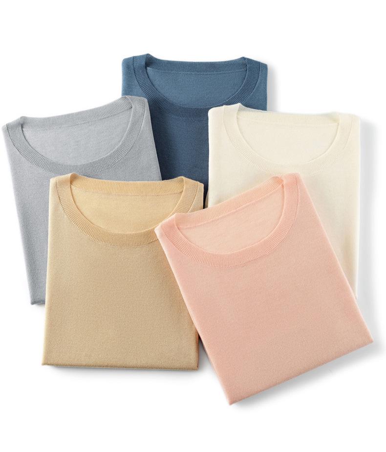 Women's Slimming Wool Knit Sweater - Round Neck, Three-Quarter Sleeve, Solid Color, Korean Loose Fit for Fall & Winter