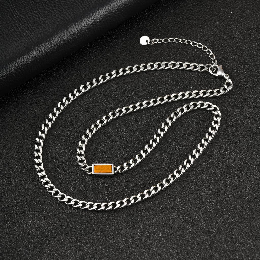 Vnox Square Natural Stone Adjustable Chain Necklace for Men Women, Stainless Steel Tiger Eye Lapis Lazuli Pendant Necklaces Gift