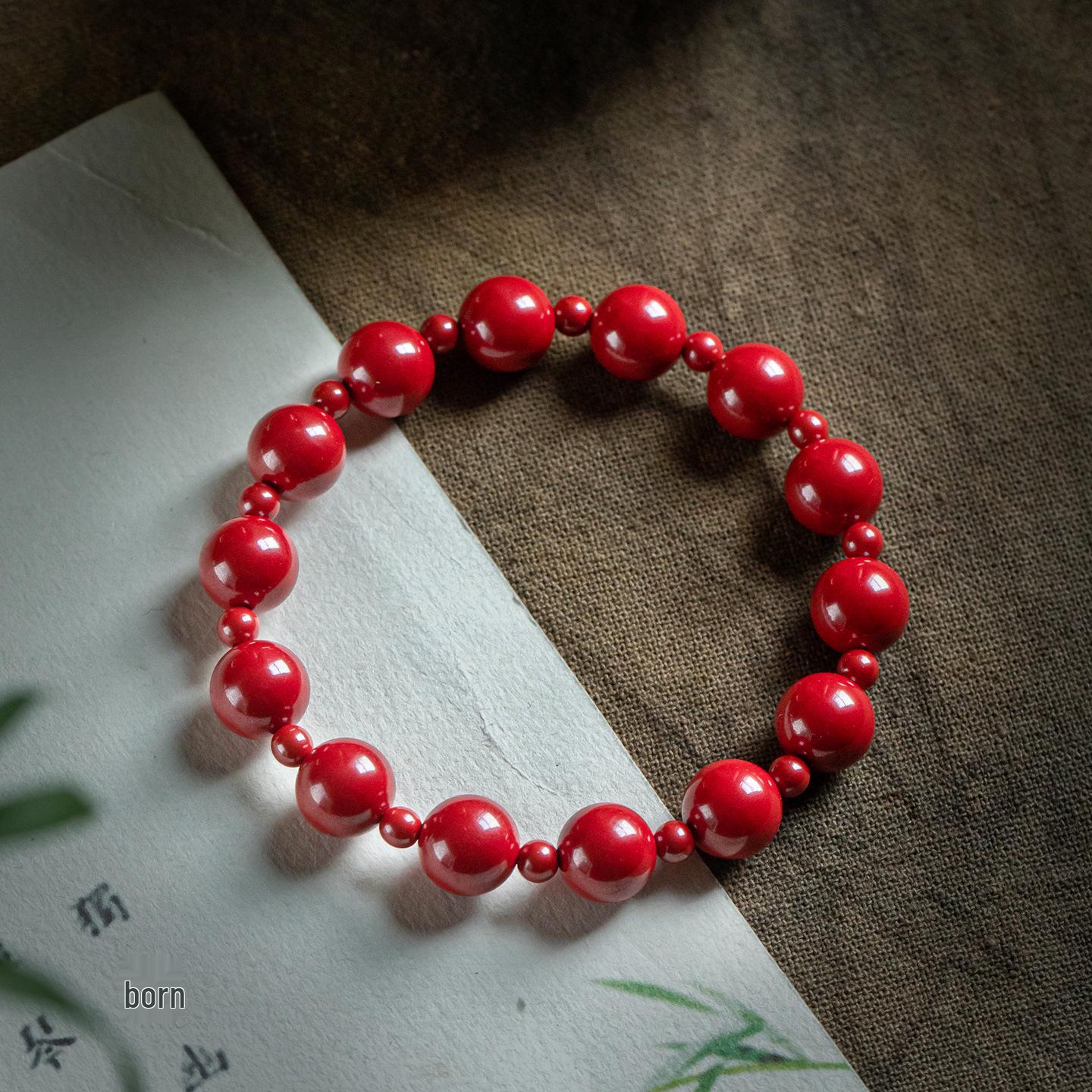

Xu Yan Style Rosy Red Agate Double-Wrap Bracelet, Skin-Brightening Cinnabar Hand String, Zodiac Gift