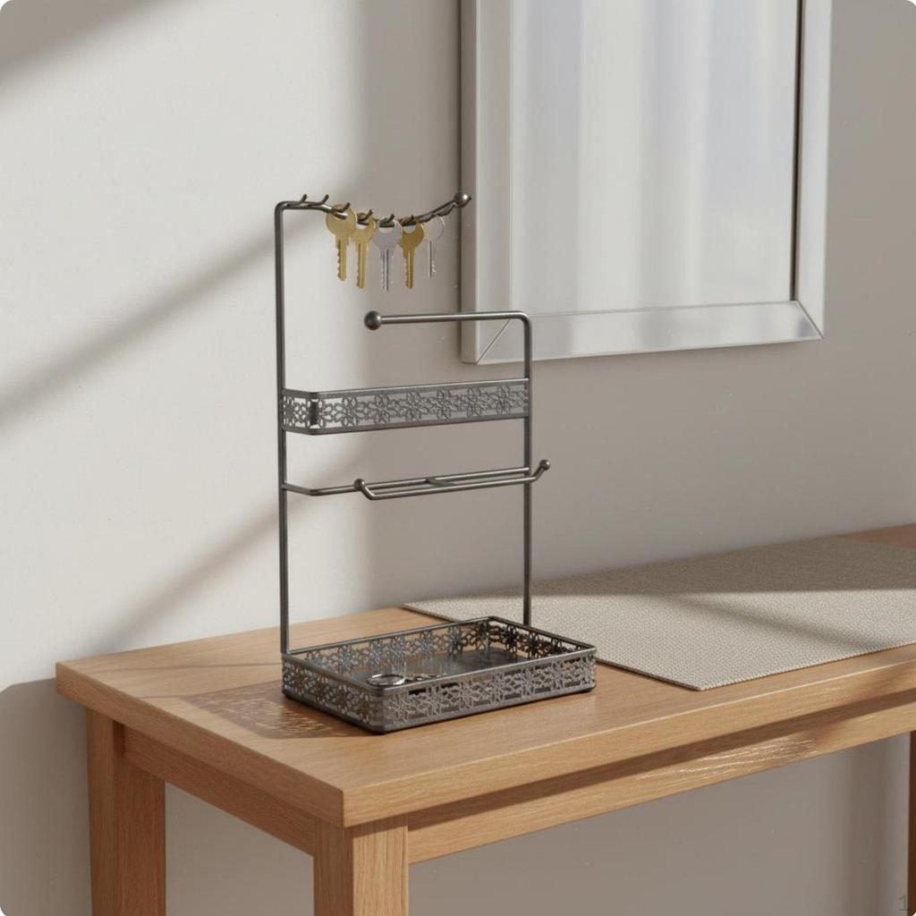 Necklace and Earring Holder MultiFunctional Storage Metal Jewelry Organizer with Tray Elegant