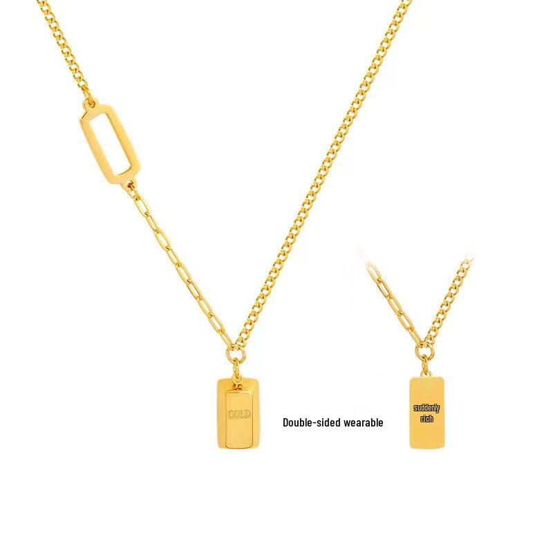 Gold Ingot Pendant Necklace: Women's Light Luxury, Good Luck & Wealth Charm Clavicle Chain