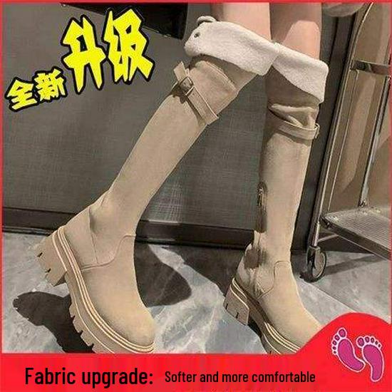 Women's Suede Two-Way Over-the-Knee Furry Thigh-High Boots, 2025 Autumn/Winter, Thick Sole, Fits Small/Large Calf
