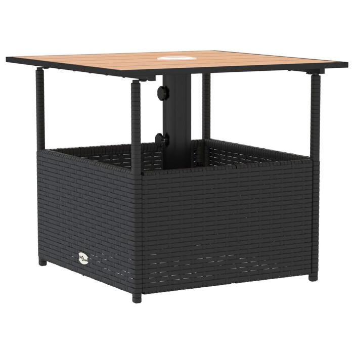 VidaXL Table de jardin avec trou de parasol noir résine tressée, table d'extérieur, table à manger de jardin, meuble de 364117