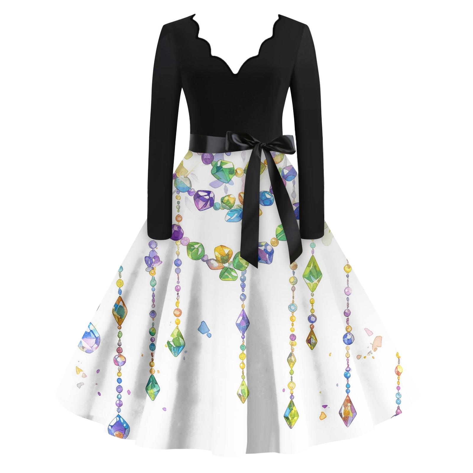 

Женское повседневное модное платье с V-образным вырезом и длинным рукавом с принтом в винтажном стиле XL