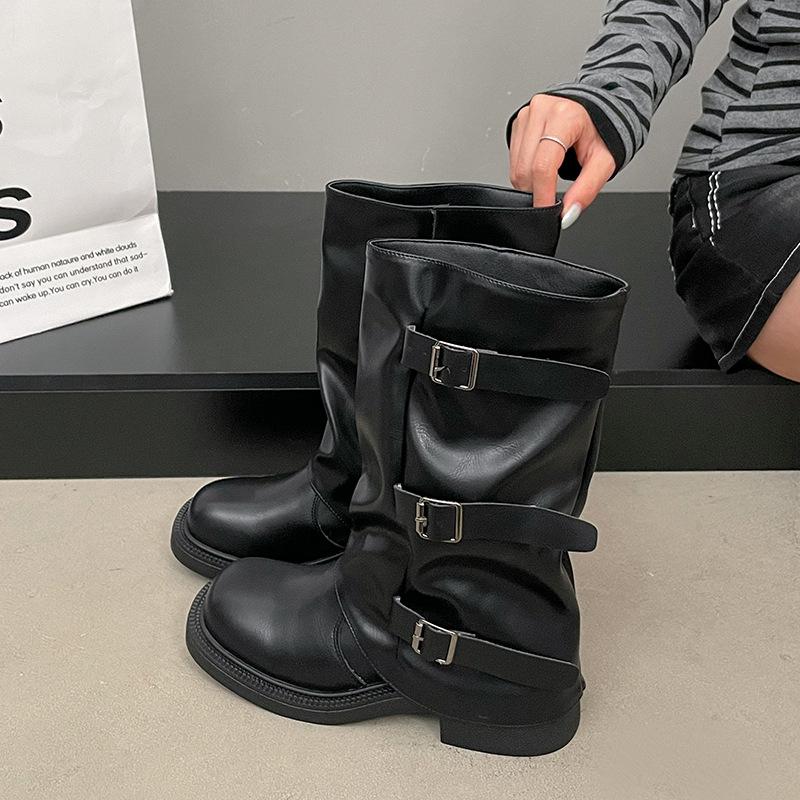 Spice Girl Pants Pleated Boots Spring and Autumn New Boots Women's Knight Boots Boots Tall Piles British Style Retro