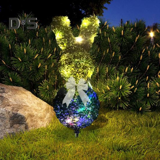 1/2Pcs Easter Bunny Artificial Plants Stake with LED Light Strip Outdoor Garden Patio Yard Lawn Bowknot Rabbit Faux Greenery Spike Decoration