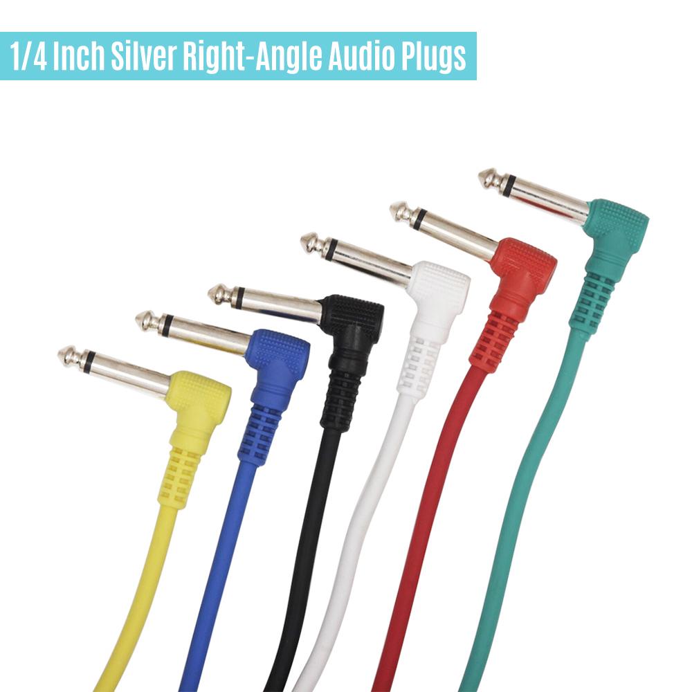 Colorful Guitar Effect Pedal Cables Instrument Audio Leads Patch Cord 21cm Length 1/4 Inch Right Angle TS Plug 6pcs/pack
