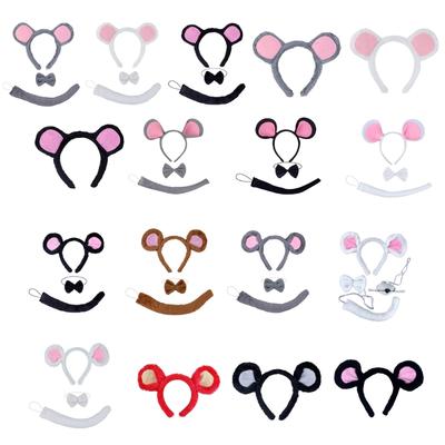 Halloween Maus Cosplay Kostüm Set Mausohren Stirnband Schwanz Fliege und Nase Tier Verkleidung Kostüm für Kinder Cosplay