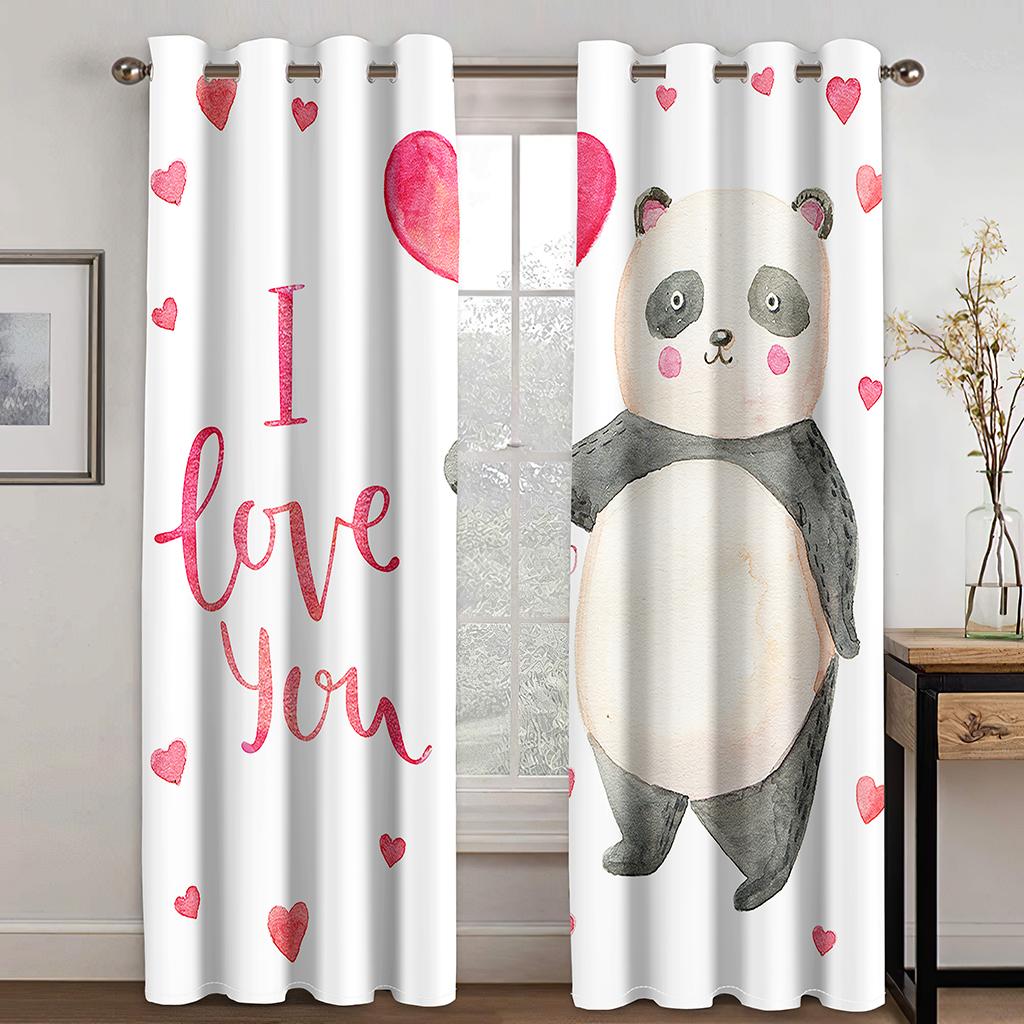 Cartoon Animation Panda Animal Window Curtains in Kids Bedroom Living Room Hall Treatments Kitchen Home Decor Drapes Blinds 2Pcs