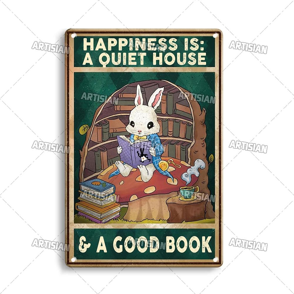 Artisian Reading Vintage Metal Sign Read Book Tin Plaque Girl Loves Books Classic Decorative Poster Wall Decor Garage Bar Pub