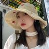 Wave edge big eaves straw woven fisherman hat children summer woven love straw hat beach breathable sunshade sun protection basin hat