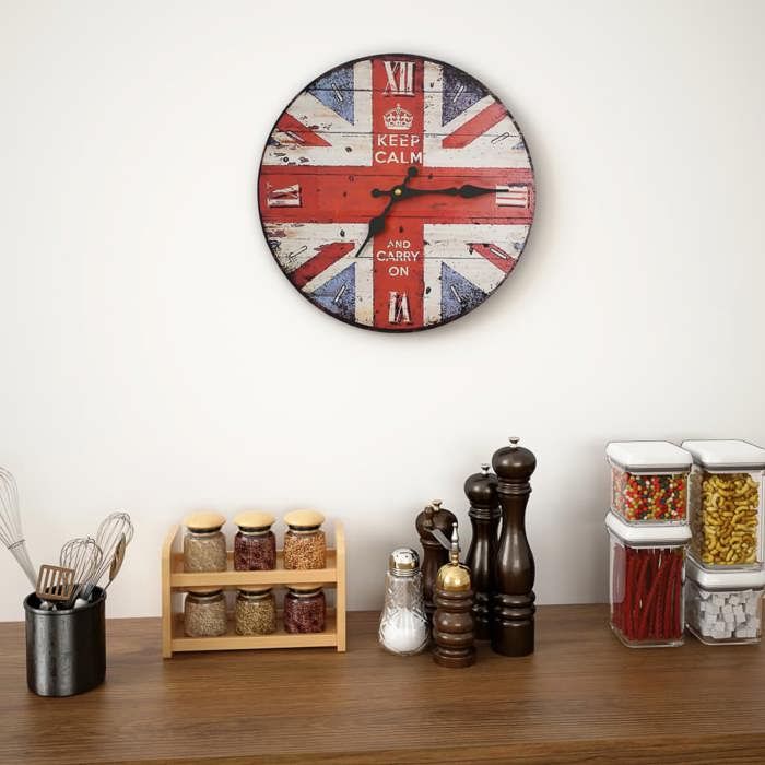 VidaXL Vintage Wall Clock United Kingdom Quartz Living Room Watch Wall Pendulum 30 Cm MDF Multicolor 50627