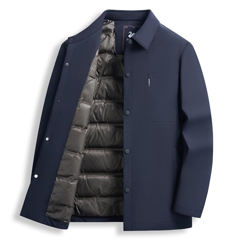 Men's Winter Lightweight Goose Down Jacket - Middle-Aged Dad Style, Lapel, Business Casual, Button-Up, Warm Coat