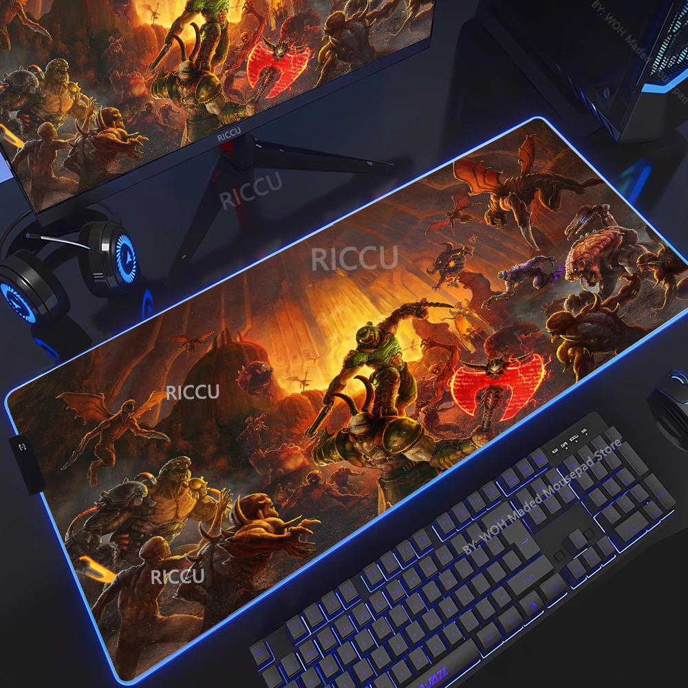 Spiel D-DOOM E-Eternal Mauspads RGB Leuchtend Große Tischunterlage Verschlüsselt Anti-Rutsch Super Großes Gaming-Mauspad Erweiterte Spielmatte